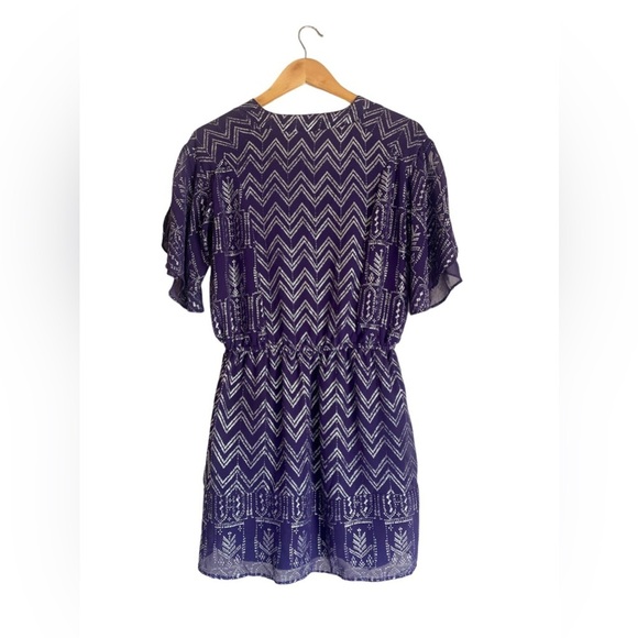 Free People Love Your Chaos Boho Mini Purple Metallic Dress Small - Picture 7 of 11